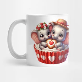 Valentine Elephant Couple In A Cupcake Mug